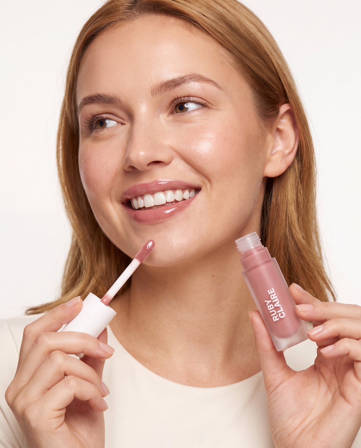 Ruby Claire Dream Lip Oil in Bare Sand — on lips