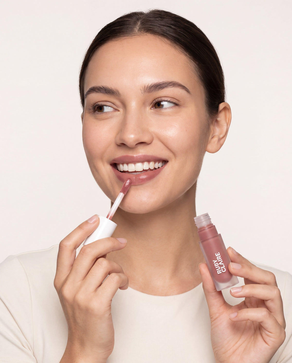 Ruby Claire Dream Lip Oil in Blush Dreams — on lips