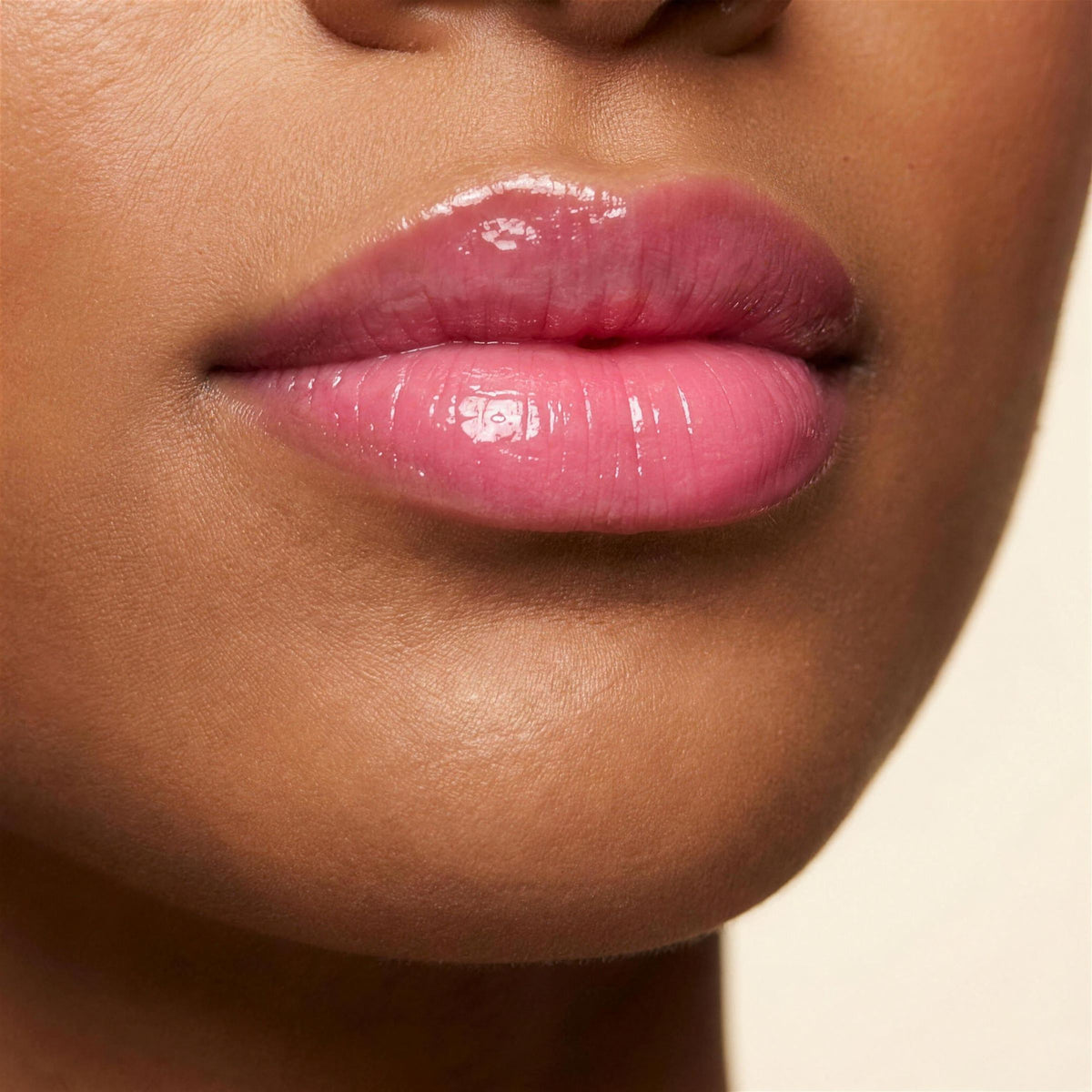 Ruby Claire Dream Lip Oil in Pink Cloud — closeup on the lips