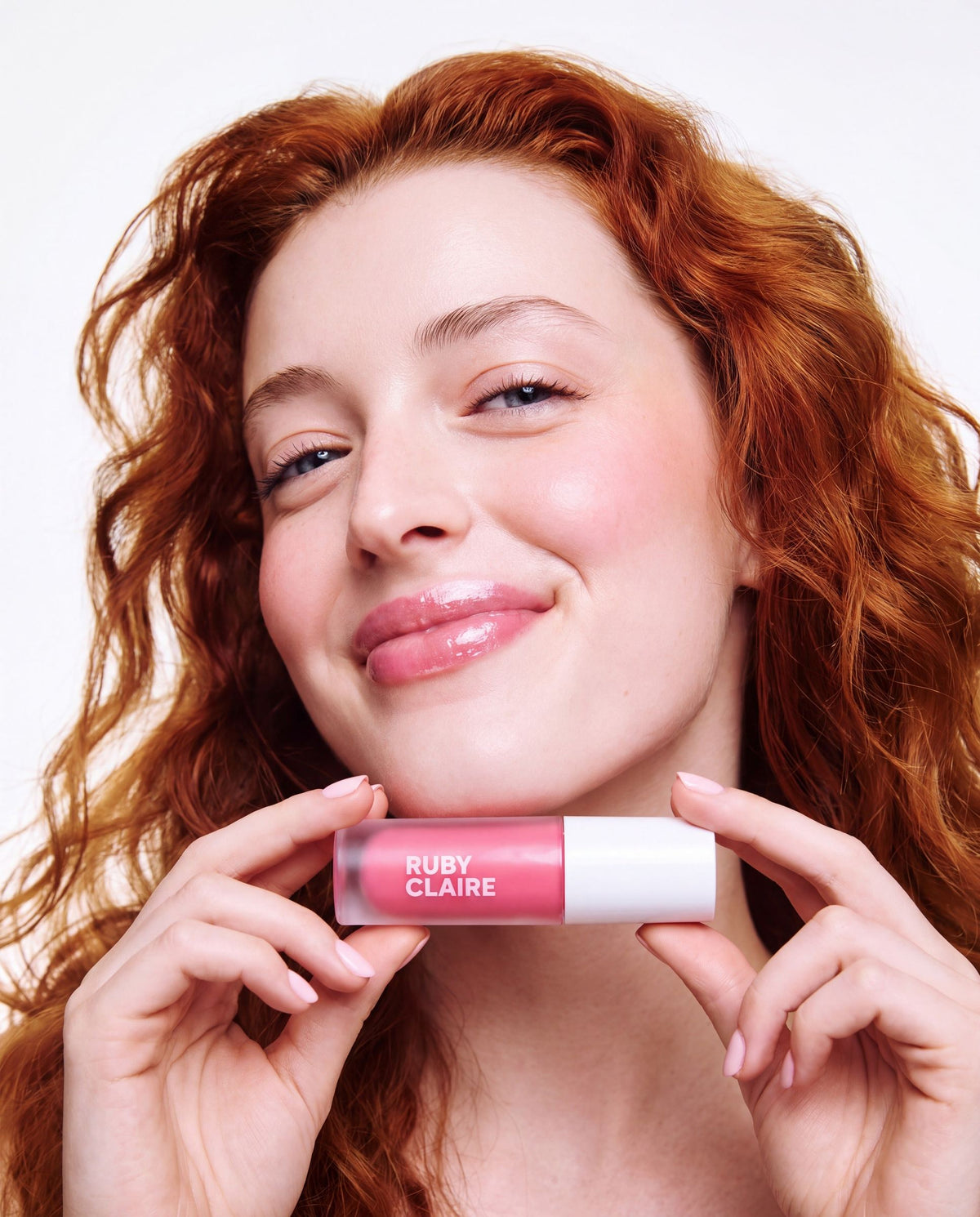 Ruby Claire Dream Lip Oil in Pink Cloud — on lips