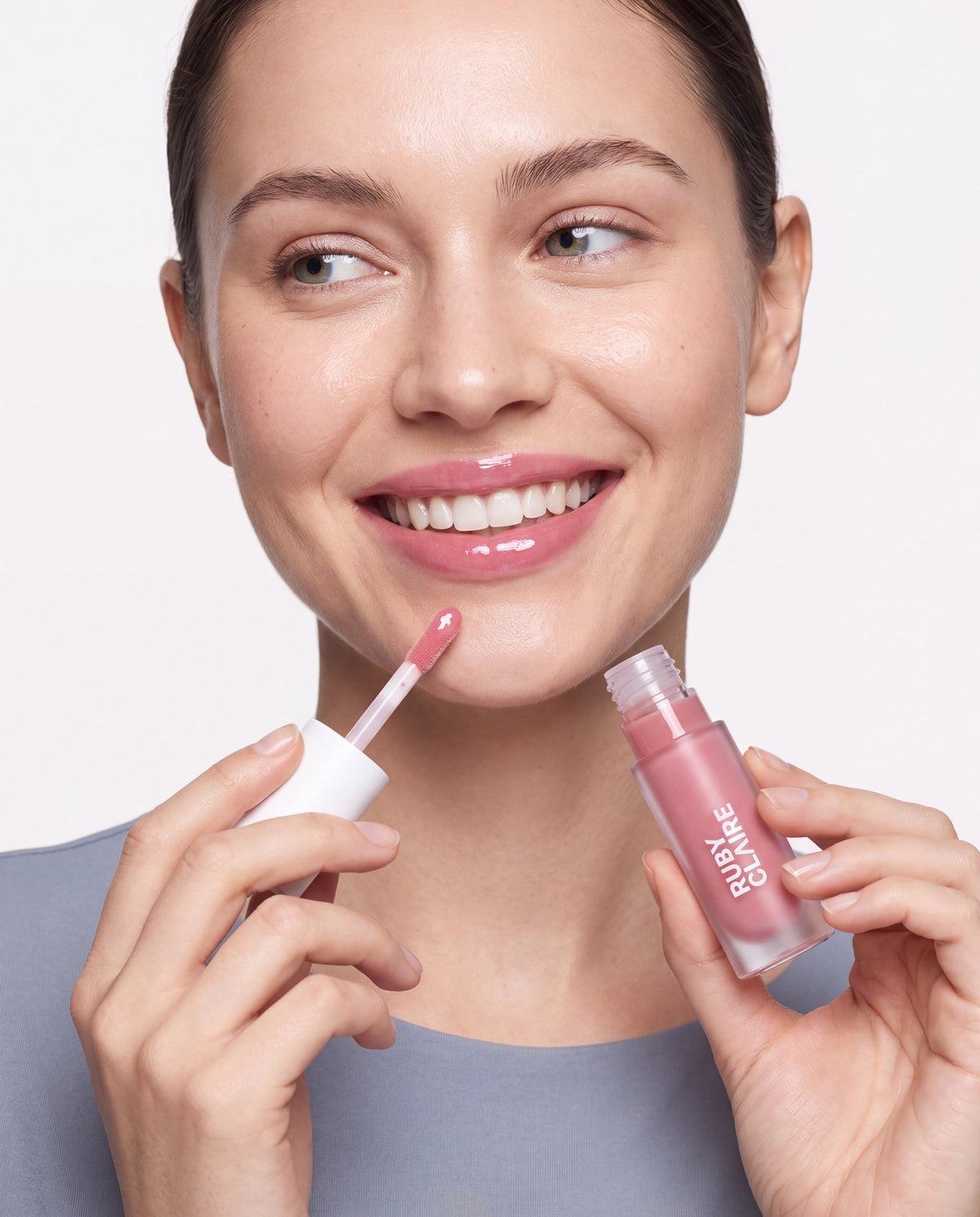 Ruby Claire Dream Lip Oil in Rose Bud — on lips