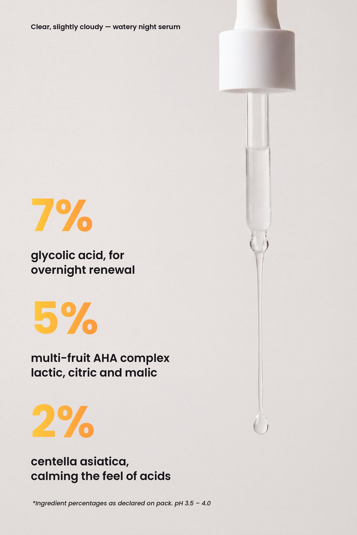 Ruby Claire GlowReset key actives: 7% glycolic acid, 5% multi-fruit AHA complex, 2% centella asiatica
