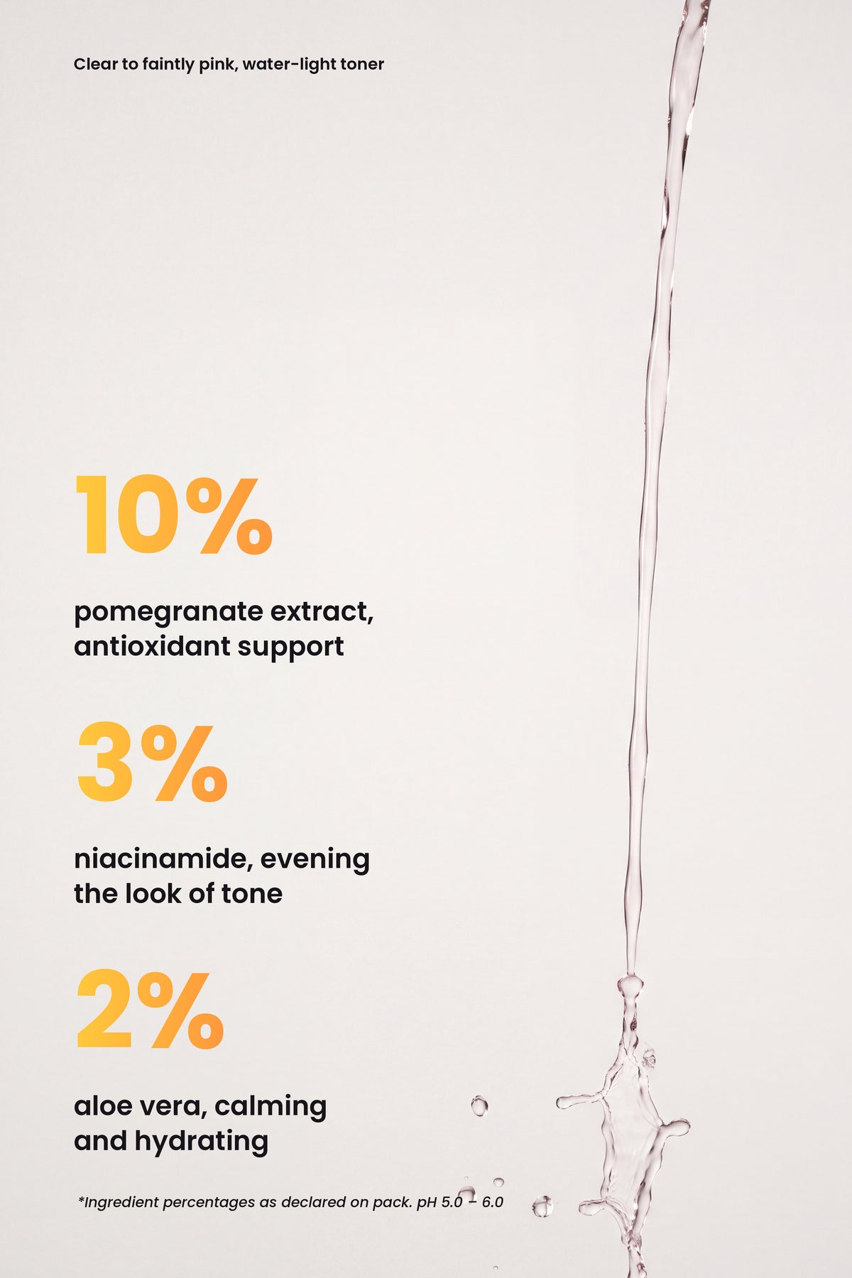 Ruby Claire Pomegranate Glow Toner key actives: 10% pomegranate extract, 3% niacinamide, 2% aloe vera