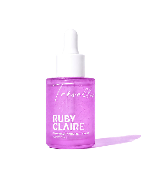 Ruby Claire GlowReset AHA Night Serum 30 ml purple glass dropper bottle