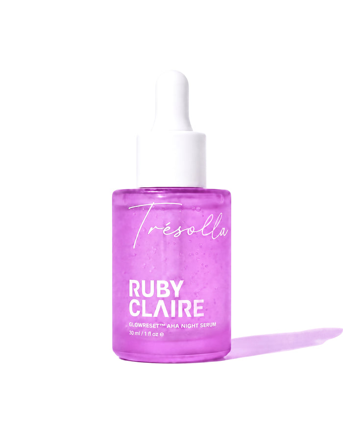 Ruby Claire GlowReset AHA Night Serum 30 ml purple glass dropper bottle