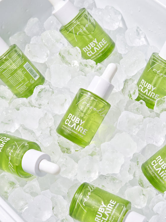 Ruby Claire Hydra Cica Primer Serum bottles chilled on ice